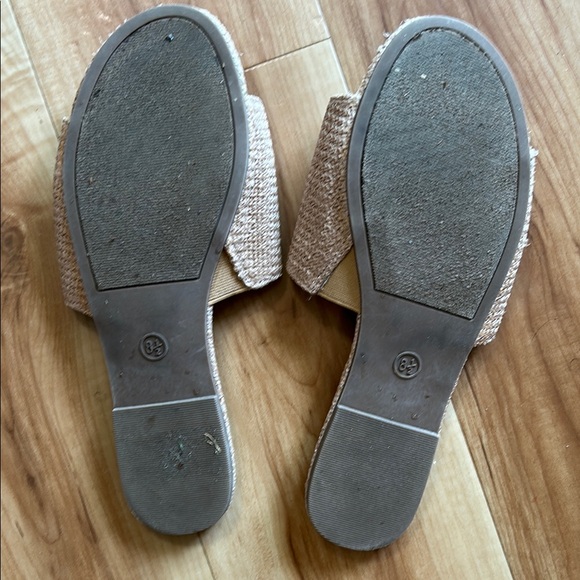 A New Day Tan and Pink Slide Sandals with Pom-Pom Fringe - Picture 4 of 4